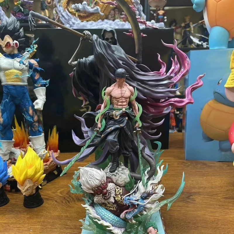 27cm Anime Figure One Piece Gk Straw Hat Group Ghost Slash Zoro Reaper Three Main Force Statue Scene Model Gift