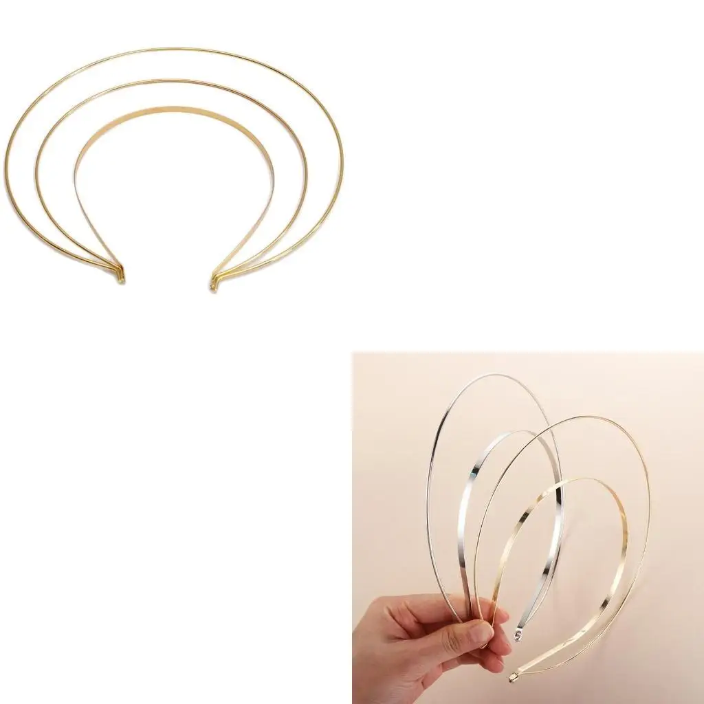 

652F Smooth Metal Headbands Women Hair DIY Craft Blank Thin Steel Wire Frame Hairband for Head Bands Christmas Gift Golden