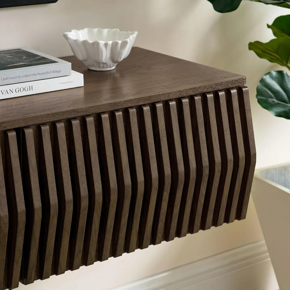 Suporte de TV de parede Vaughn de 64 polegadas em nogueira - centro de entretenimento flutuante