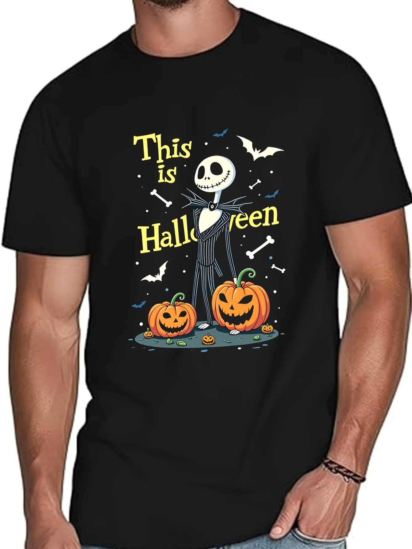 

Мужская футболка с тыквой Джека Скеллингтона на Хэллоуин Диснея, повседневная одежда для отдыха и тематических занятий, унисекс, хлопок с коротким рукавом