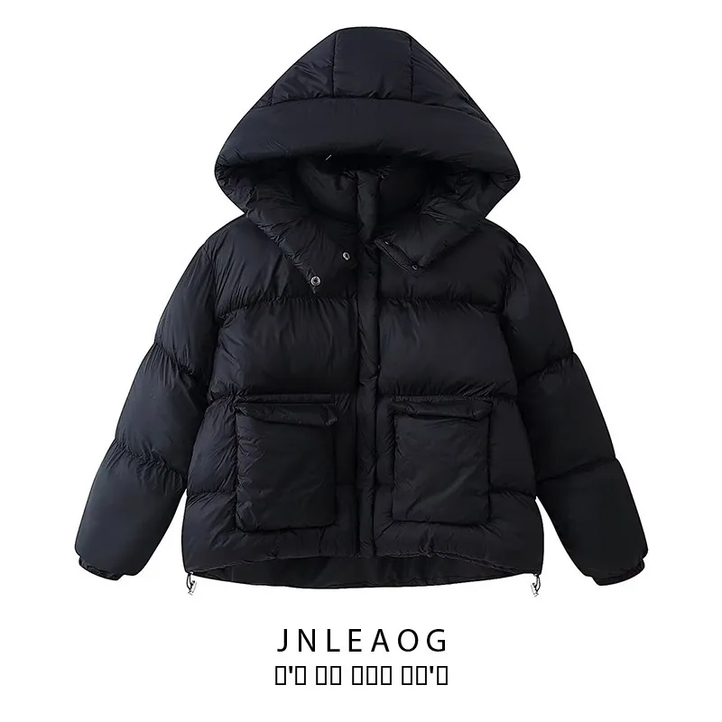 

JNLEAOG Women's Hooded Jaet Autumn New Sle Street Sle Long Sve round Ne Zipper Closure Cotton Bread Coat