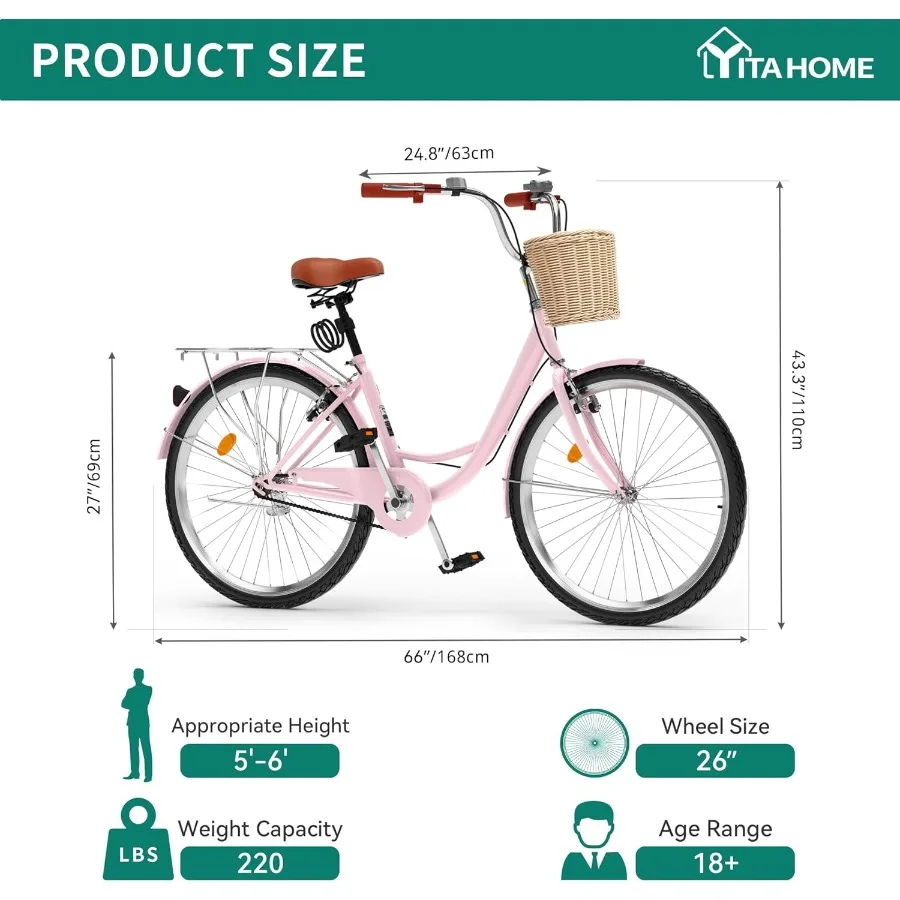 دراجة شاطئ كروزر 24 26 بوصة للنساء 1 7 سرعات للتنقل للبالغين والنساء مع مقعد قابل للتعديل متعدد الألوان #2