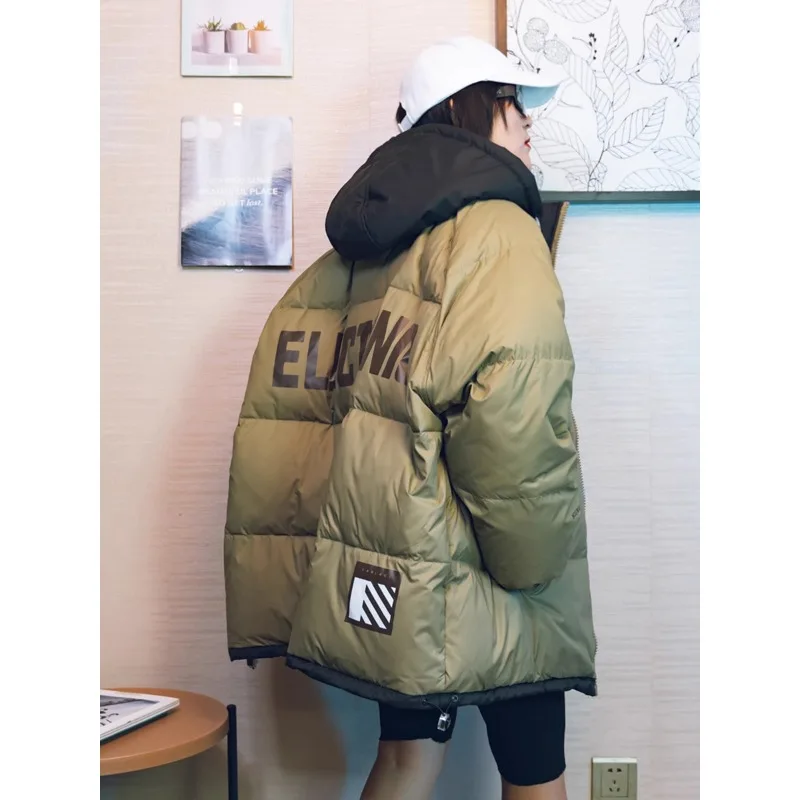 Chaqueta de plumón de pato blanco para mujer, abrigo holgado con capucha europeo de talla grande, novedad de invierno 2024