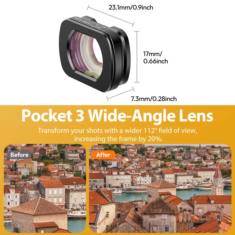 Teleobjetivo gran angular magnético Ulanzi F35 1.5X ampliado 112 °   para DJI Osmo Pocket 3 Recubrimiento de doble cara Protección profesional