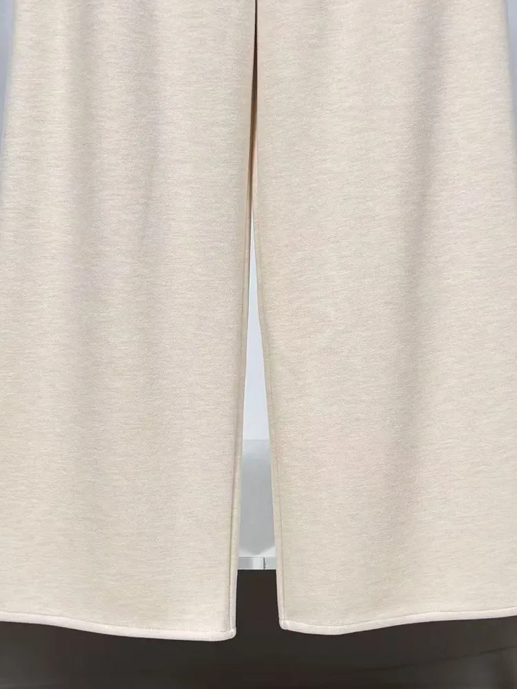 ハイウエストの羊毛混紡カジュアルストレートレッグパンツ、女性用高品質で快適な暖かいワイドレッグレジャーパンツ