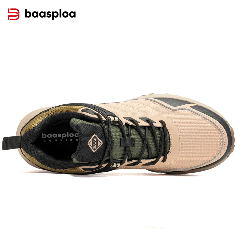 Baasploa Men Hiking Shoes Leather Outdoor Sneakers Anti Splash Water New Fashion Comfort Walking Shoes Non-Slip Outdoor Lace-Up