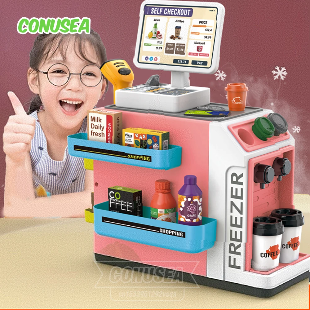 46pieces-set-girls-electric-coffee-machine-simulation-cash-register-toy-role-pretend-playkids-calculator-miniature-food-toys-kid