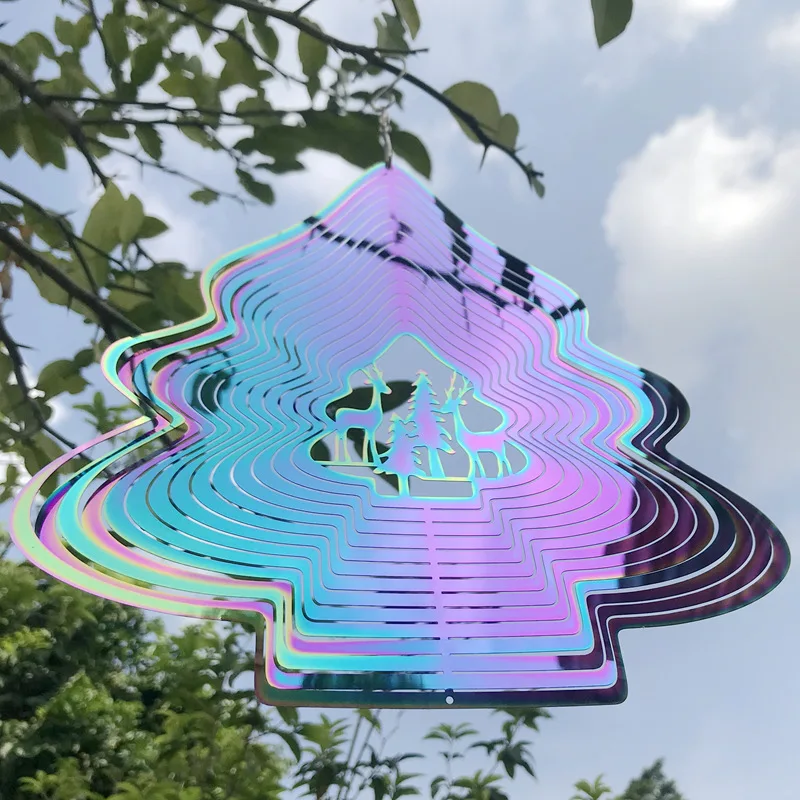 

Stainless Steel 3d Wind Turn Mirror Light Garden Outdoor Indoor Elk Christmas Tree Pendant European and American Artworks