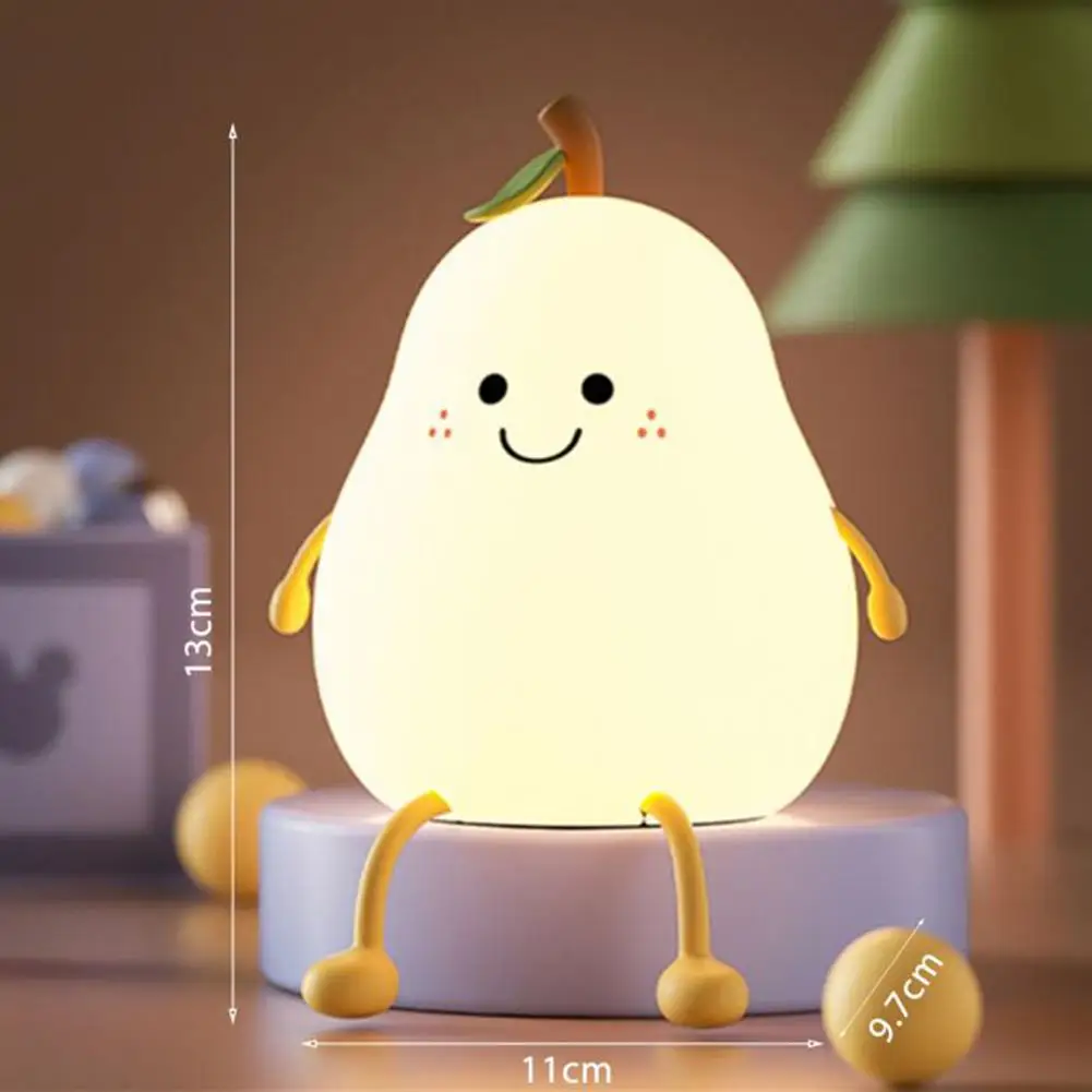 Cute Smile Pear Night Light Soft Silicone Usb Charging LED Nightlight Children Kids Color-changing Eye Protective Bedside Lamp