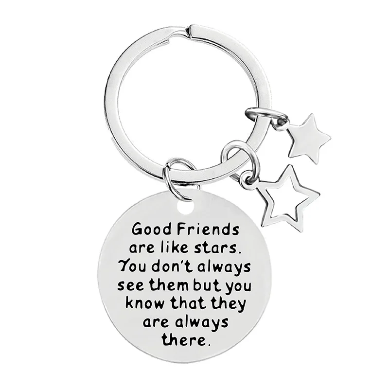 Metal European American five-pointed star gift key chain for good friends and sisters inspirational