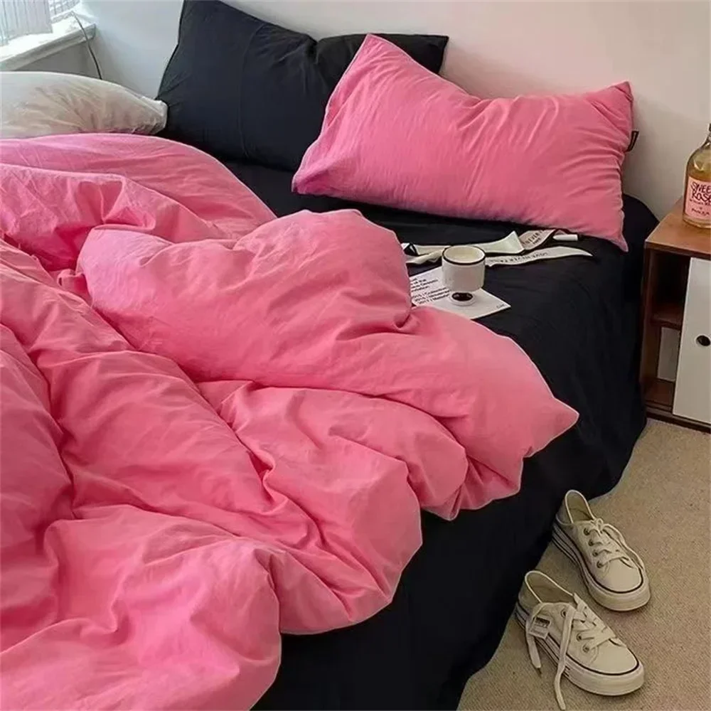 Korean Style Bedding Set Kid Adult Twin Full Queen Size Bed Flat Sheet Love Heart Duvet Cover Set Pillowcase Bed Linen No Filler