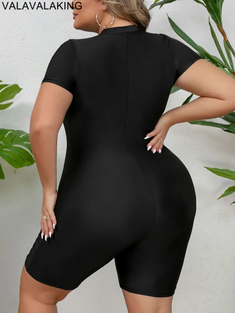 2024 Solid Plus Size Swimwear Women Short Sleeve Large One Piece Swimsuit Lady Patchwork Big Swimwear Curvy Chubby Bathing Suit