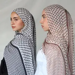 Модный хиджаб Kuffiyeh, шифоновый шарф, женские Исламские мусульманские шарфы, шаль, дышащий фуляр, Дубайский хиджаб, Рамадан, шаль