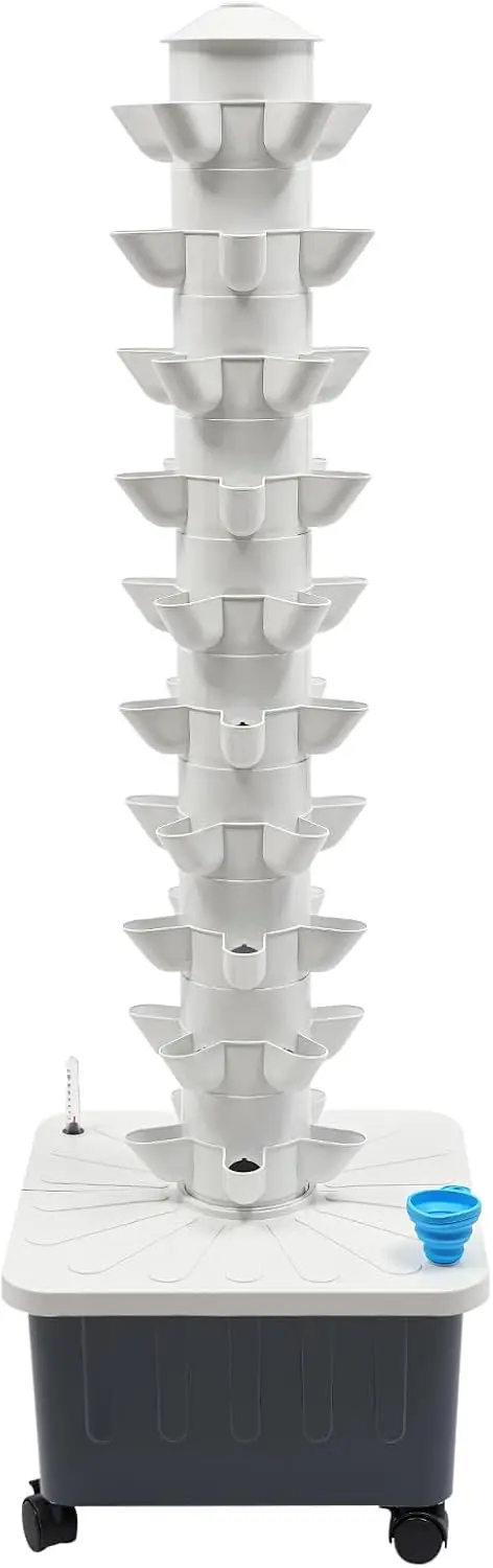Hydroponic Vertical Growing Tower 50 Plant 10 Layer Kit 528 Gal Water Tank Indoor Outdoor Balcony Courtyard Roof Kitchen Office