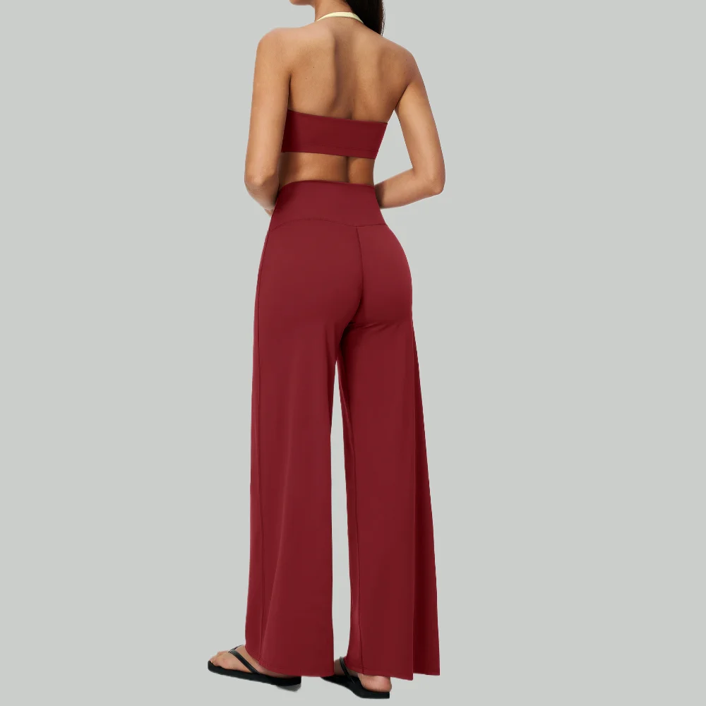 2 Piece Yoga Suit Sports Set Gym Outfit Women Tracksuit Sports Bra Crossover High Waist Wide Leg Pants Workout Set Athletic Wear