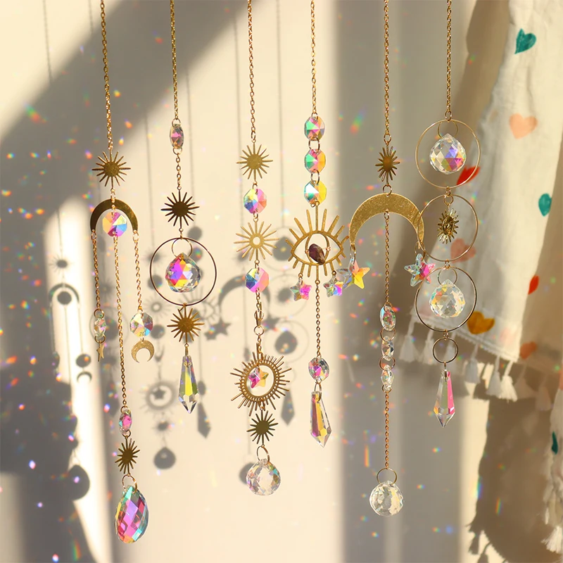 Sun Catcher Crystal Hanging Glass Prisms Suncatcher Wind Pendants Rainbow Maker Light Catcher for Home Window Garden Decorations