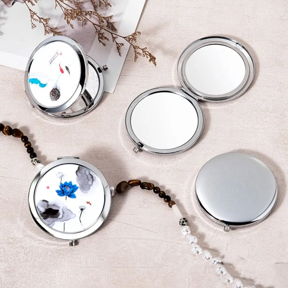 Mini Metal Compact Mirror Chinese Ancient Style Flower Portable Mirror Folding Pocket Size Vanity Mirror Students