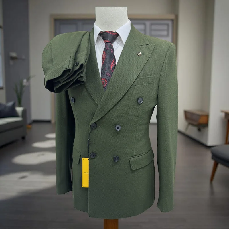 

Double Breasted Formal Men Suits for Business Party 2 Pieces Suit Set Jacket with Pants Slim Fit Wedding Tuxedo Groom XS-3XL