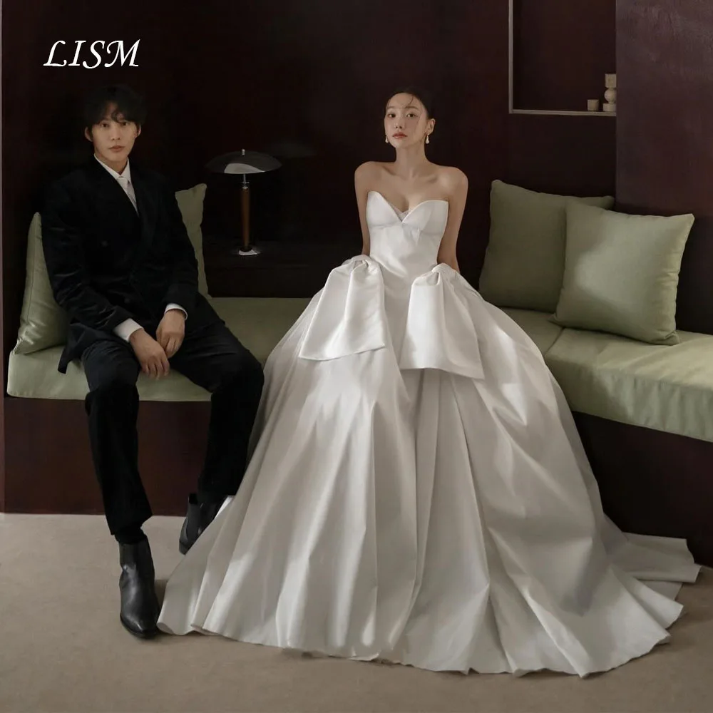 LISM Sweetheart A-lijn Eenvoudige Koreaanse trouwjurken Zijde Satijn Elegante lange bruidsjurken Fotoshoot ienia Singap Sierra Maatwerk
