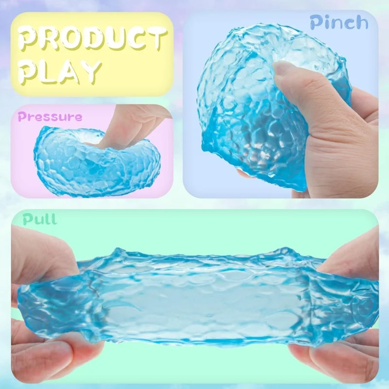 Stress Cube Sensory Toy for Stress Relief, Slow Rising Fidget Texture Cube Squeeze Toys, Squishy Ice Cube Stress Ball for Kids