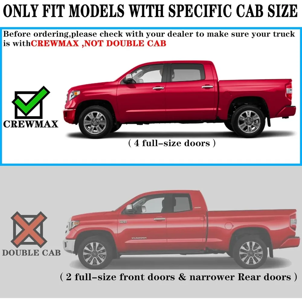لوحات تشغيل ألومنيوم COMNOVA متوافقة مع 2022-2025 Toyota Tundra CrewMax. لوحات الجري Tundra مقاس 6.5 بوصة، خطوة جانبية سوداء