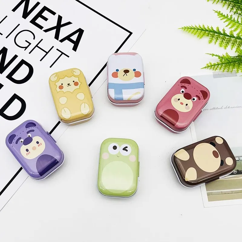 32 Pcs(1 Box) Cute Cartoon Expression Mini Cover Iron Tin Pencil Metal Case / Can/Pill Small Kit/Candy Storage Gift Box