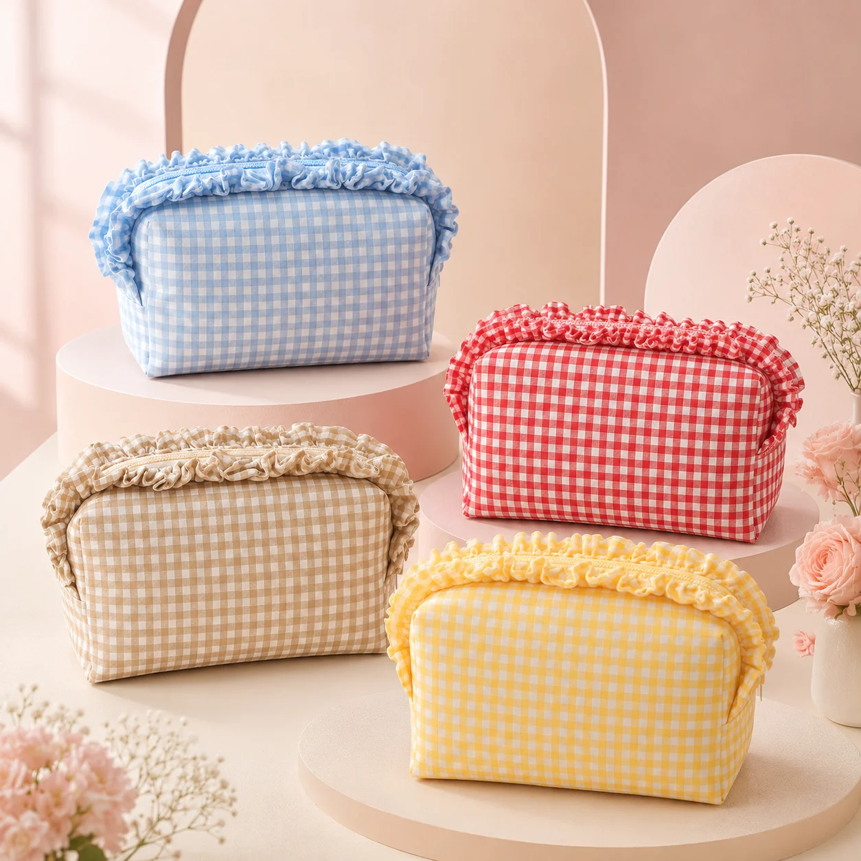 Lotus Leaf Edge Ins Style Storage Bag, Practical Student Pencil Case Pouch, Elegant Makeup Bag for Brides & Daily Beauty Storage