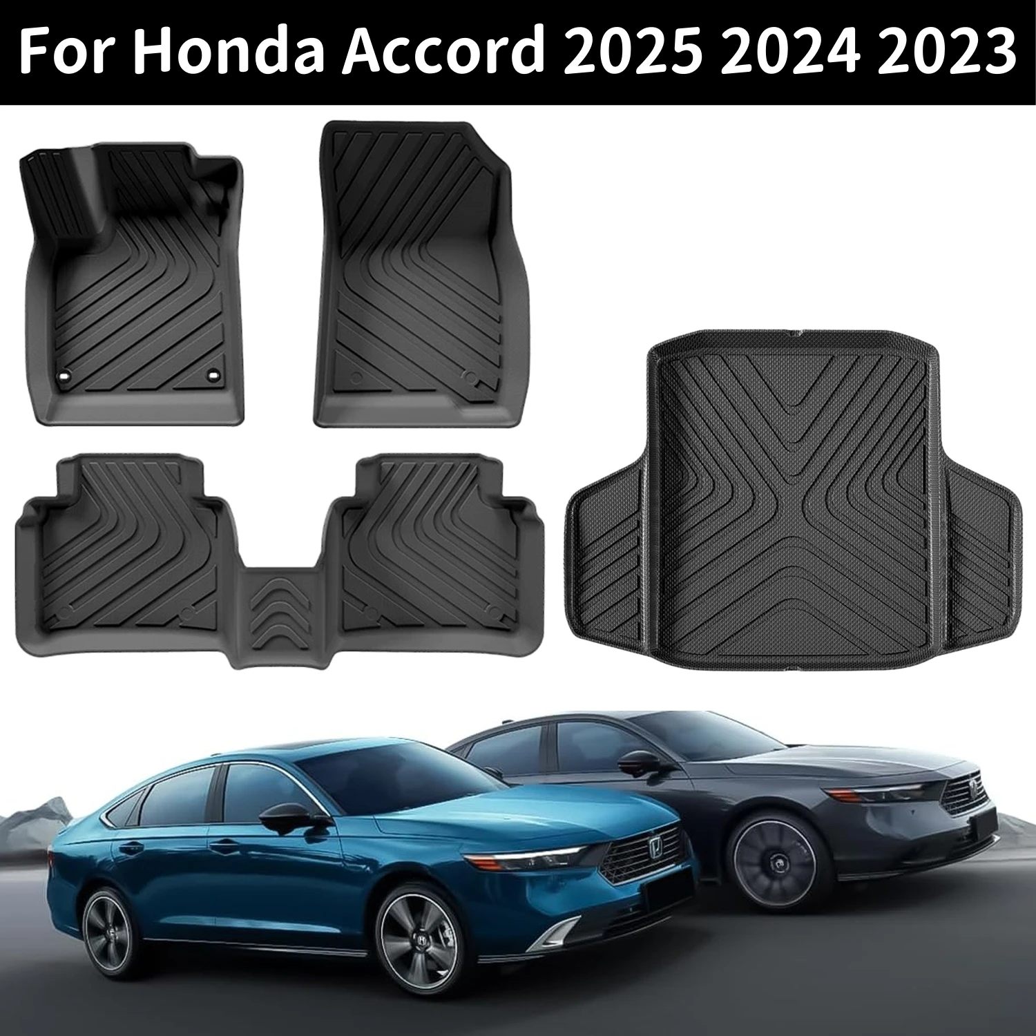 

For Honda Accord 2025 2024 2023 TPE Floor Mats & Cargo Liners, All Weather Backrest Mats Trunk Mat TPE Heavy Duty Waterproof Pad