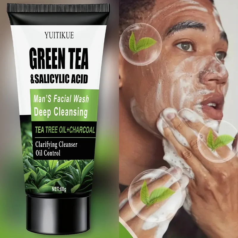 

WaterIceLevin Green Tea Salicylic Acid Mens Facial Wash Deep Cleansing Oil Control Tea Tree Charcoal Refreshing Gentle Cleanser