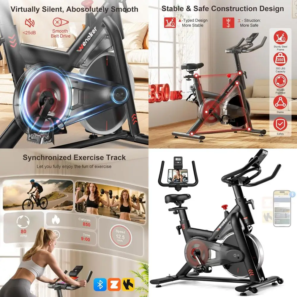 

Велотренажер для дома — велосипед для велоспорта в помещении объемом 350 фунтов, бесшумный стационарный вращающийся велосипед с синхронизацией через приложение, регулируемое сиденье, ЖК-монитор, плавный