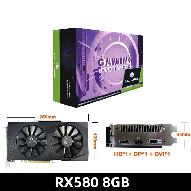 New! AMD Radeon RX 580 8GB Gaming Graphics Card GDDR5 256-bit PCI Express 3.0 ×16 8Pin 14 NM GPU Desktops Placa De Video Card