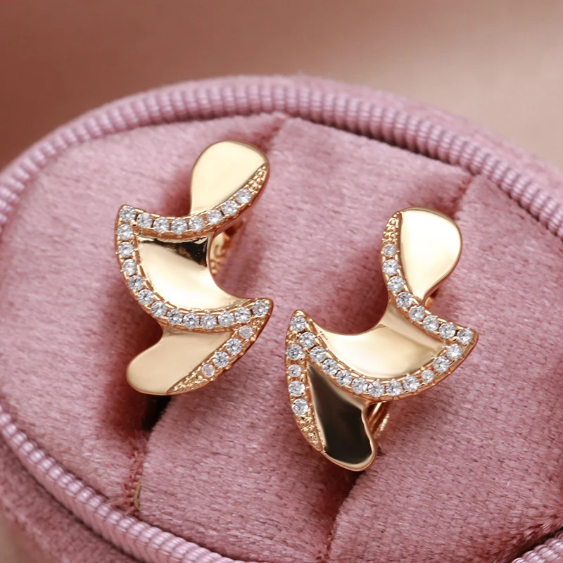 Unique Folding Clip Earrings 585 Rose Gold Edge Inlay Zircons Bling Christmas Fashion Earrings Engagement Party Women Jewelry