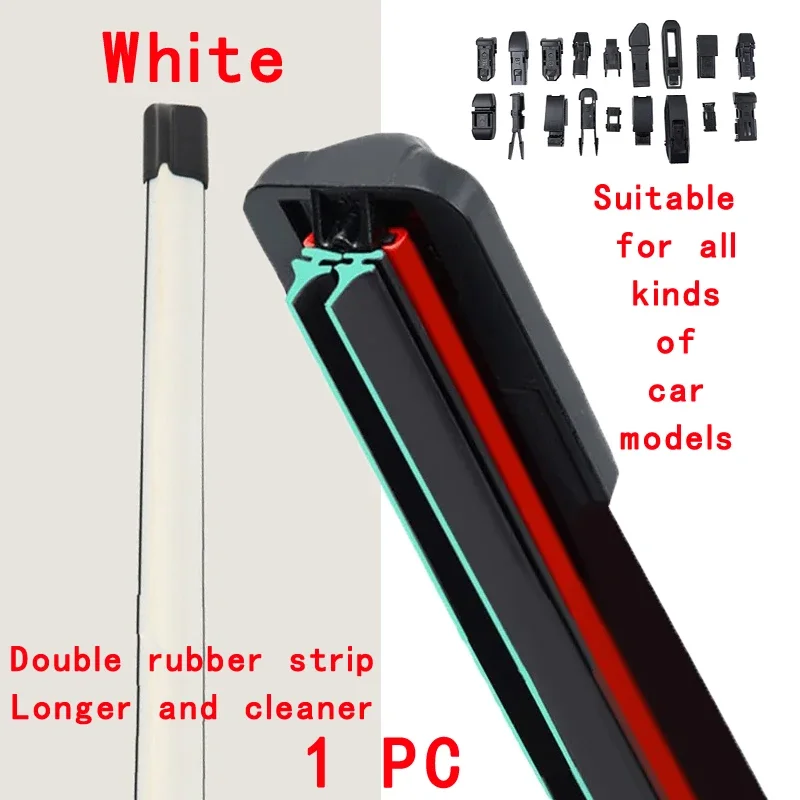 White Car Windshield Wiper Blades Universal Soft Double Layer Rubber Frameless Bracketless Wipers 14