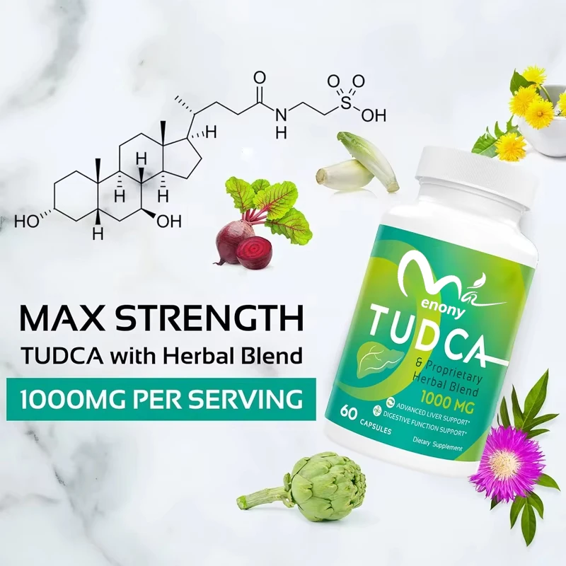 TUDCA Liver Support Supplement 1000mg -60 capsules, TUDCA bile salts mixed with milk thistle herb for liver cleansing and repair