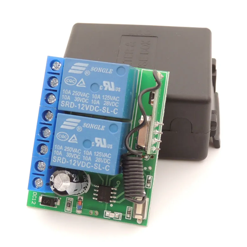 433MHz Universal Wireless Remote Control DC12V 2200W 2CH rf Relay Receiver for Universal Garage and Door Opener Controller