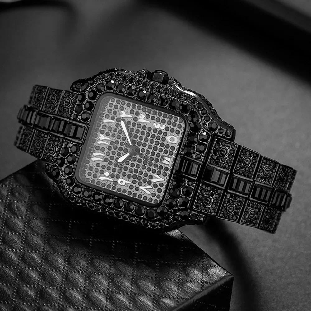 2024 HOT Hip Hop Iced Out Quartz Watch for Men Full AAA Diamond Mens Watches Classic Square Male Clock Waterproof Montre Homme