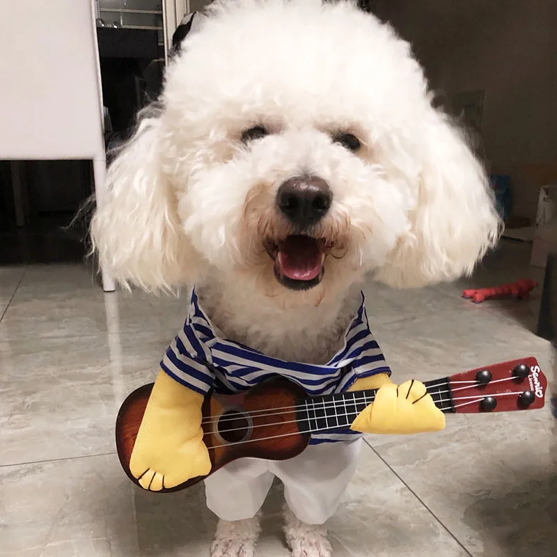 Costume da chitarra per animali domestici Costumi divertenti per cani Giocatore di chitarrista Halloween Natale Cosplay Party Vestiti per cani e