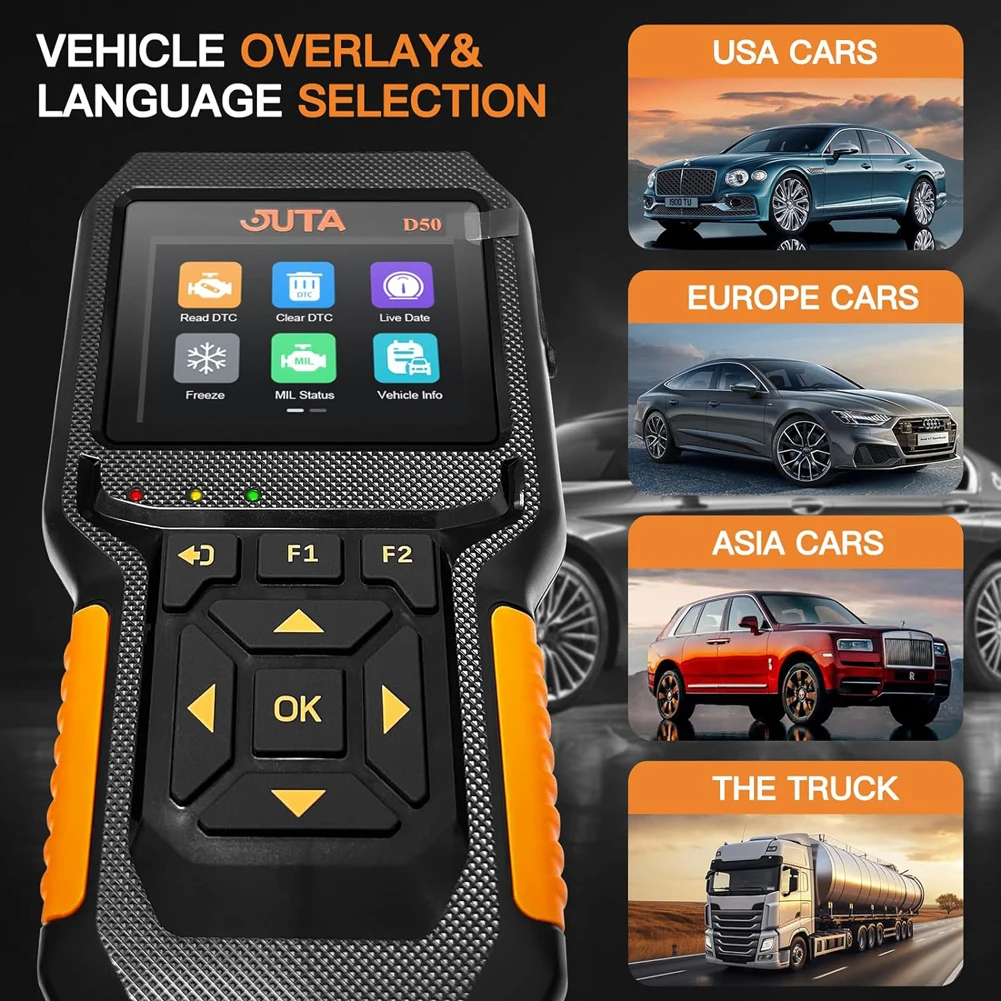 D50 OBD2 Scanner Car and Truck Code Reader Heavy Duty HD Diesel Diagnostic Scan Tool 2 in 1 Auto Clear Check Engine Fault Light