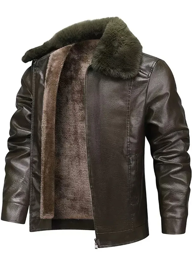 

Autumn and Winter Fashionable Thickened Warm Waterproof PU Leather Jacket for Men's Casual Loose Sports Large Size High end Coat