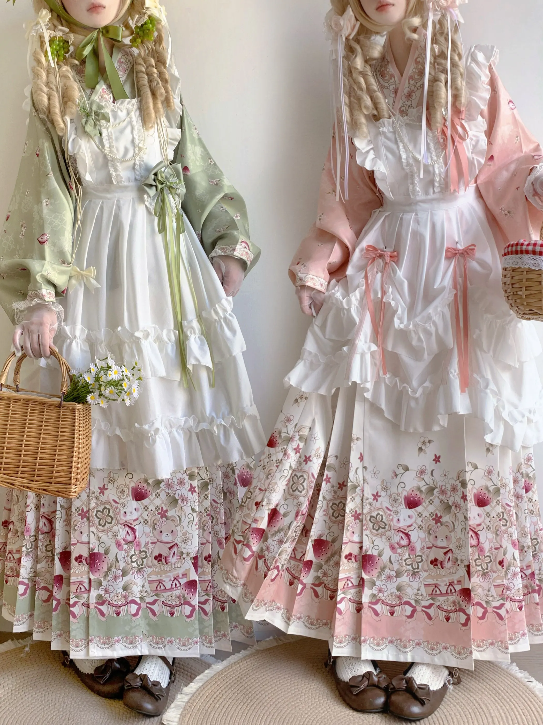 Sweet Ming Dynasty Style Hanfu Set with   Lapel And Lolita  Face Daily Covering Skirt Qingyi Initial M...