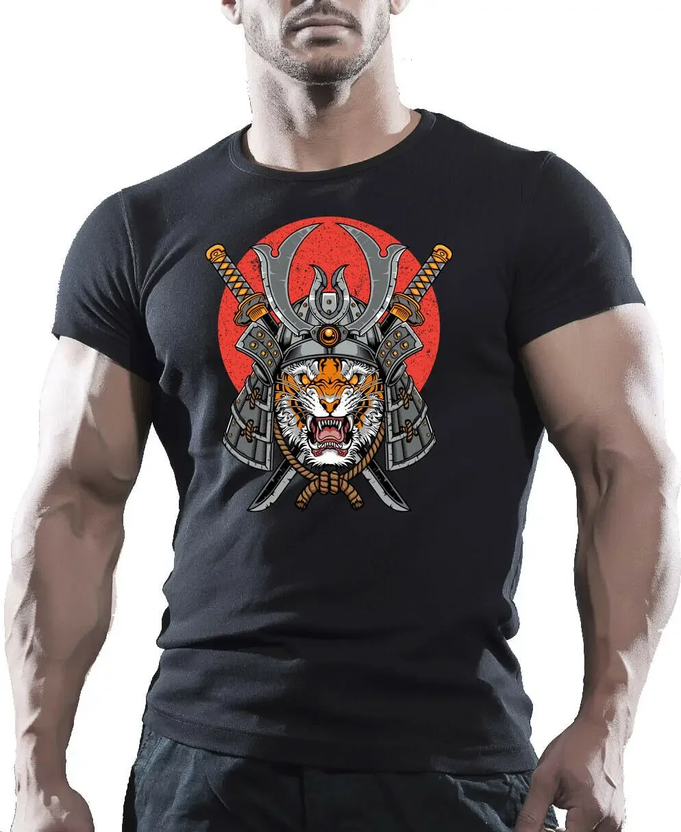 

Retro Tiger Samurai GYM Fitness Combat Training T-Shirt 100% Cotton O-Neck Short Sleeve Summer Casual Mens T-shirt Streetwear