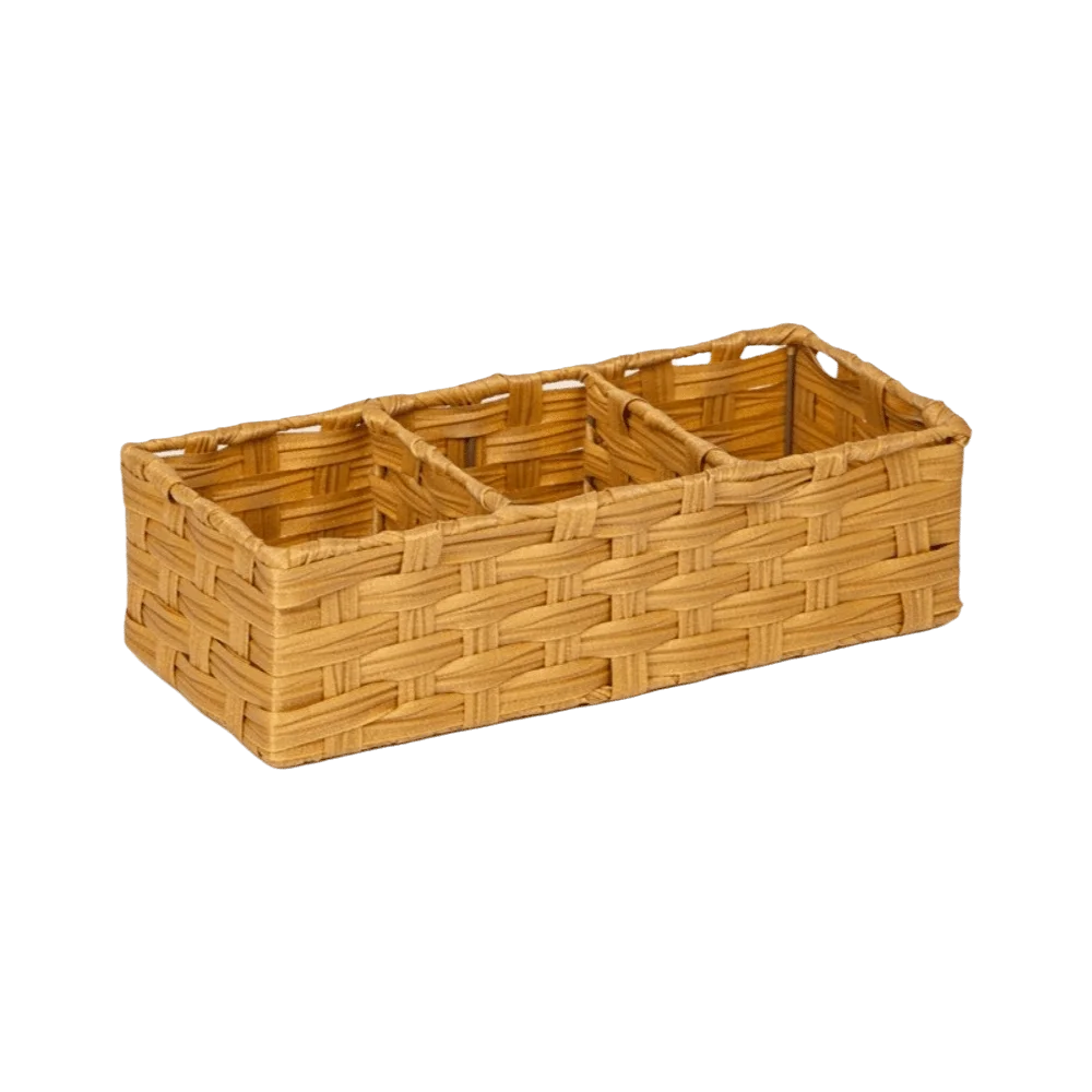 3-Section Storage Box Large Capacity Multi-Purpose Woven Storage Basket Decorative Space Saving Desktop Organizer Home Bedroom
