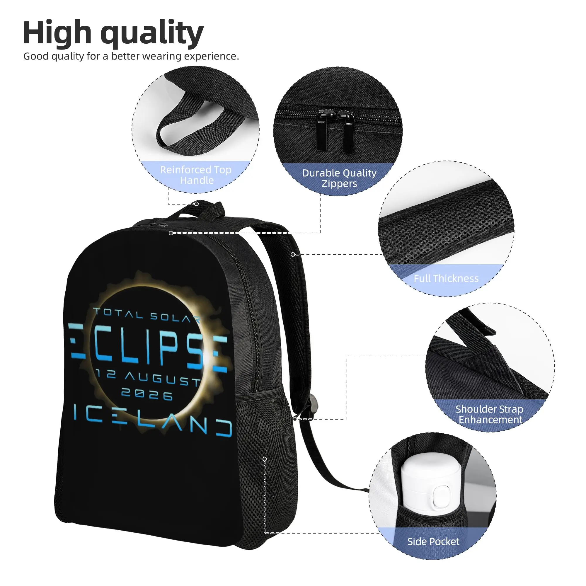 Total Solar Eclipse 2026 Iceland Backpack for Men Women Fashion High School Daypack  Laptop Computer Shoulder Bag Lightweight