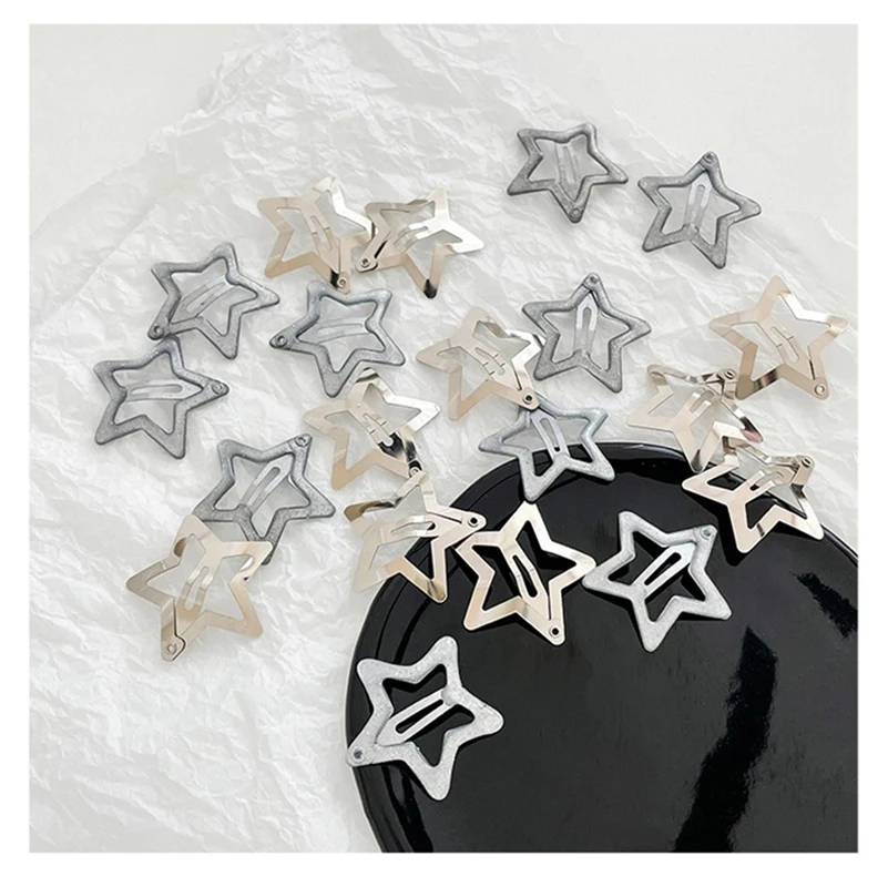 Silver Star Bb Hairclips Girls Y2k Cute Star Barrettes Women Simple Metal Snap Clip Hairpins Headdress Hair Jewelry Accessories