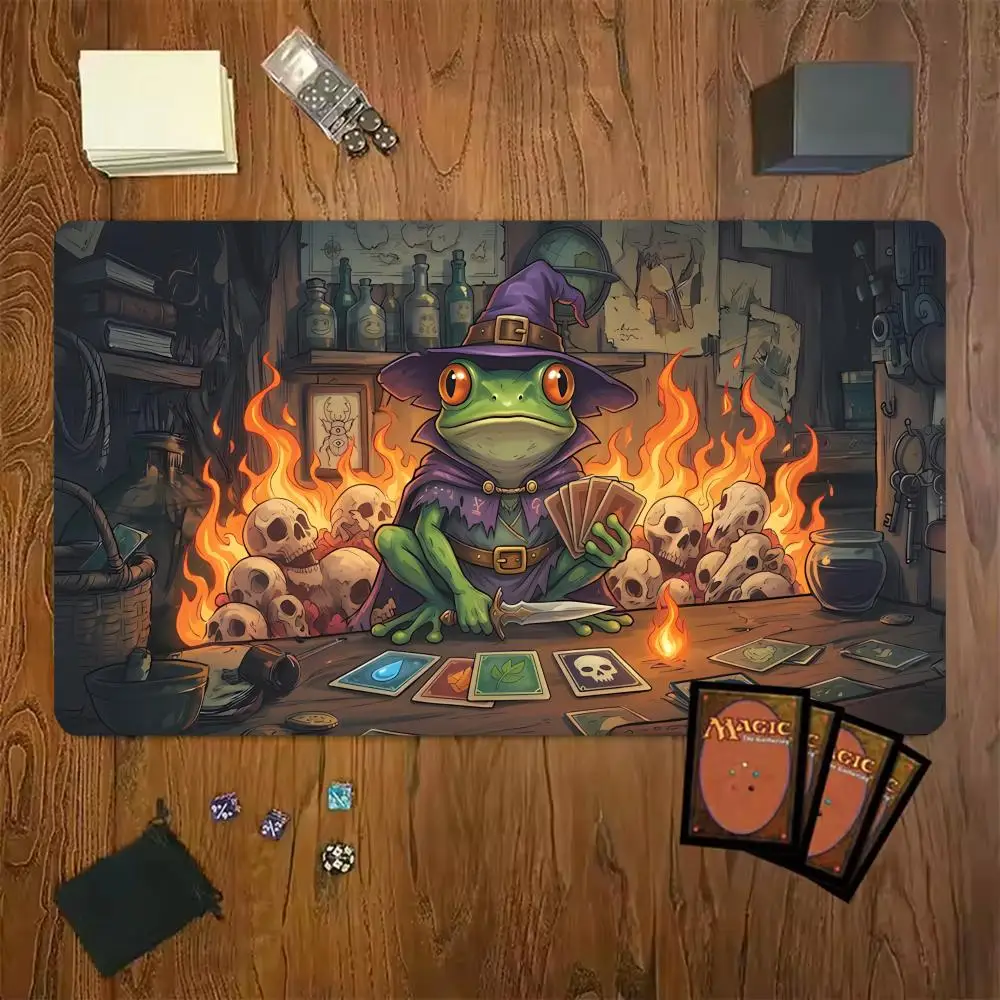 Cauldron Fire Frog Mage Mouse Pad Card Playmat Stitched with Magic Zones Game Mats for MTG/TCG Battle Mat