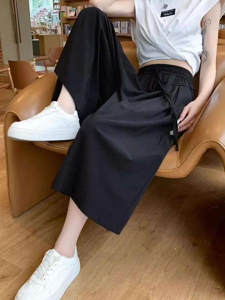 Pantaloni a gamba larga dimagranti a vita alta Pantaloni casual larghi da donna Street Sle Lunghezza sette piedi Altro materiale