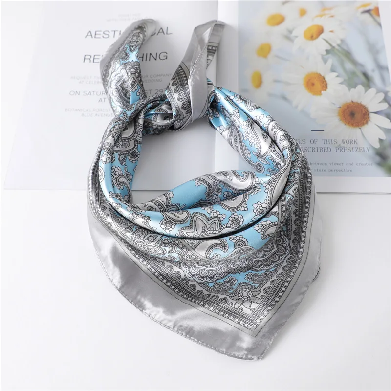 Women Paisley Silk Scarf 60x60cm Square Scarf Luxury Brand Ribbon Hijab Kerchief Neckerchief Fashion Headband Kerchief Hair Band