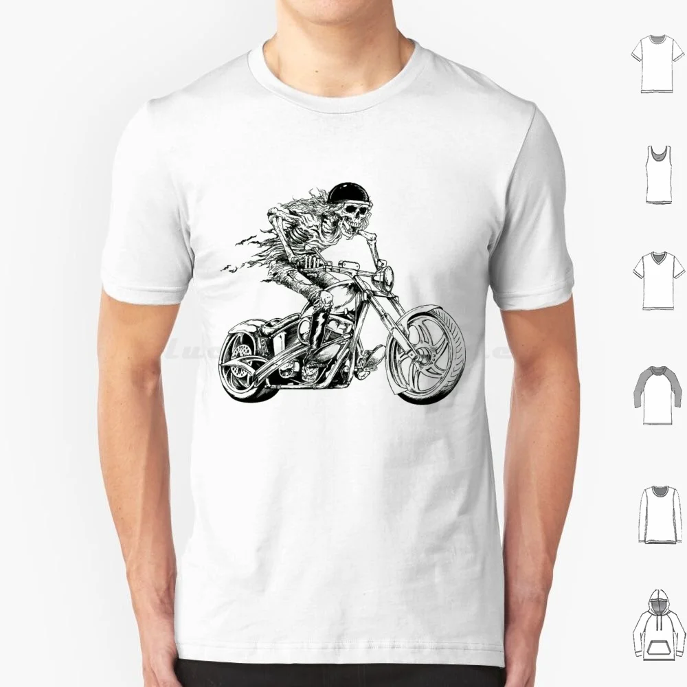 Skeleton Riding Motorcycle Zed Head Mortal Man T Shirt 6Xl Cotton Cool Tee Skeleton Skull Death Black Black Cruiser Motorcycle