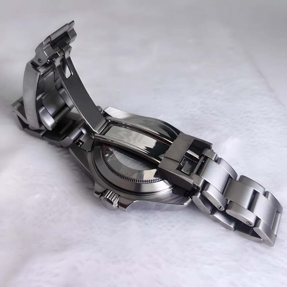 ساعة رجالية 39 ملم بحزام فولاذي، إطار ثابت، زجاج مكبر من الياقوت، مناسب لملحقات حركة NH34/ NH35/ NH36