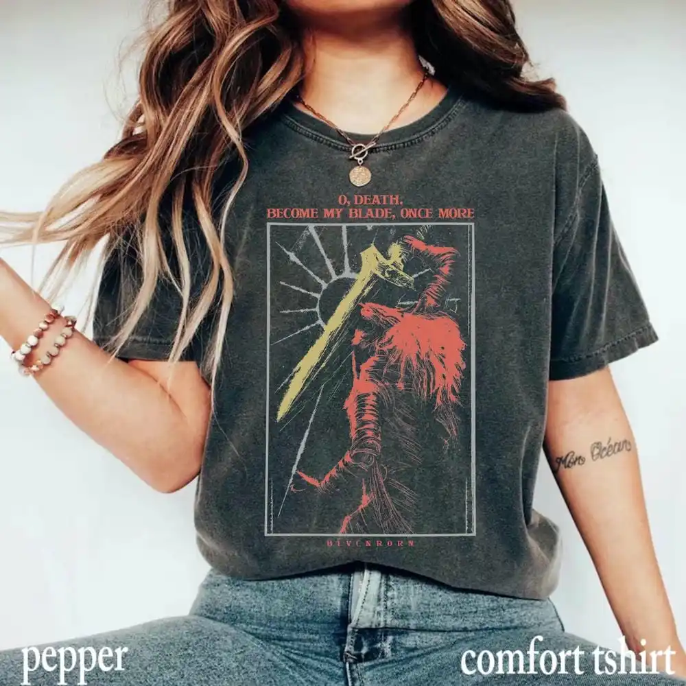 Casual Maliketh The Black Blade Crewneck Shirt Gothic Elden Ring Fan Shirt Black Blade Oversized Tee For Unisex Y2K Streetwear